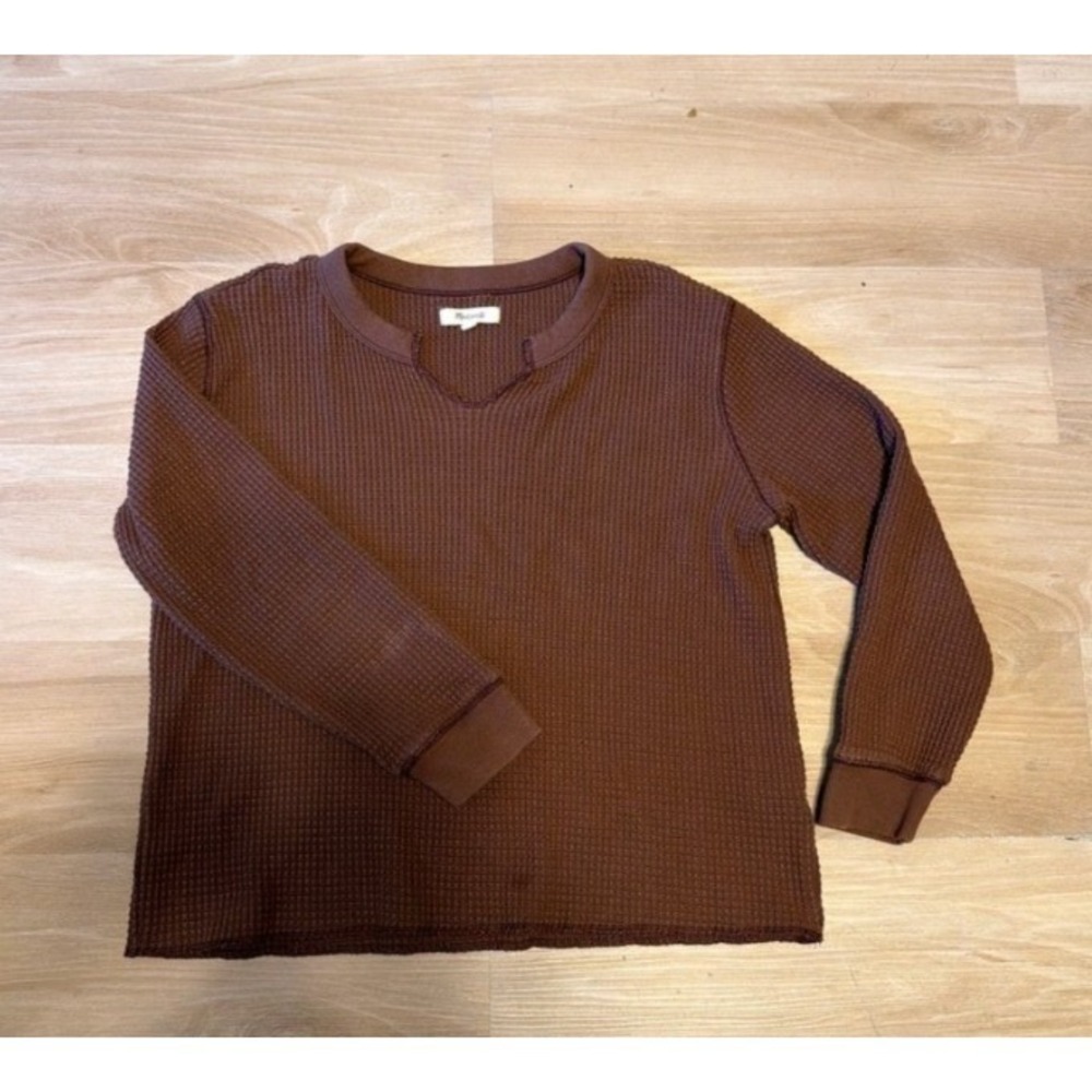 Madewell Brown Waffle Knit Crew Neck Sweater M Cottagecore Cozy Fall Essential - Picture 3 of 5